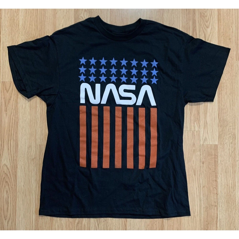 NASA Stars and Stripes  Black Red White and Blue Flag Men’s Short Sleeve T Shirt